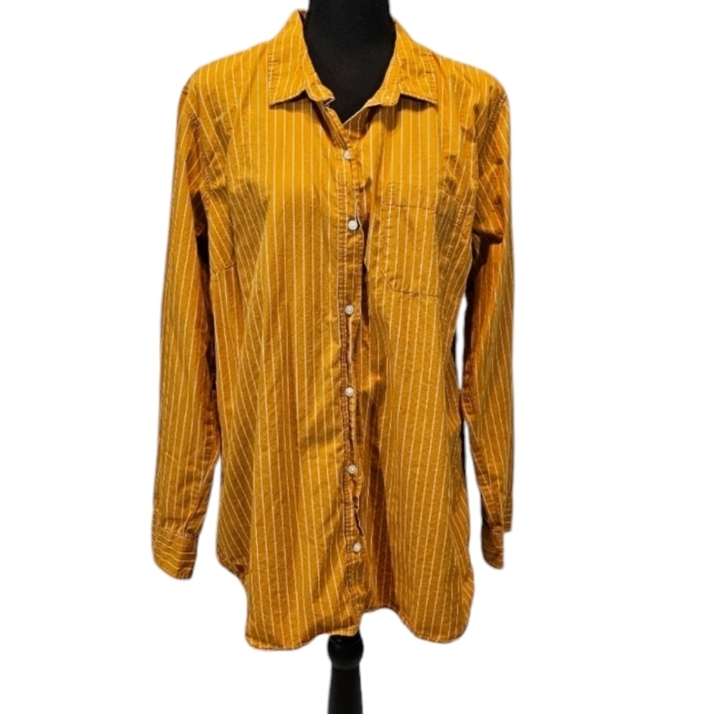Old Navy The Classic Shirt Mustard White Stripped Button Up Shirt Size XXL